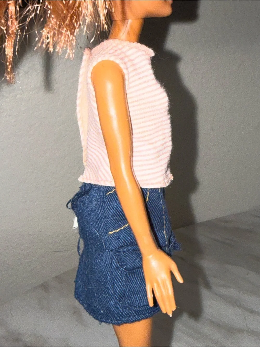 Barbie Mattel Skipper size stripped top and navy blue skirt